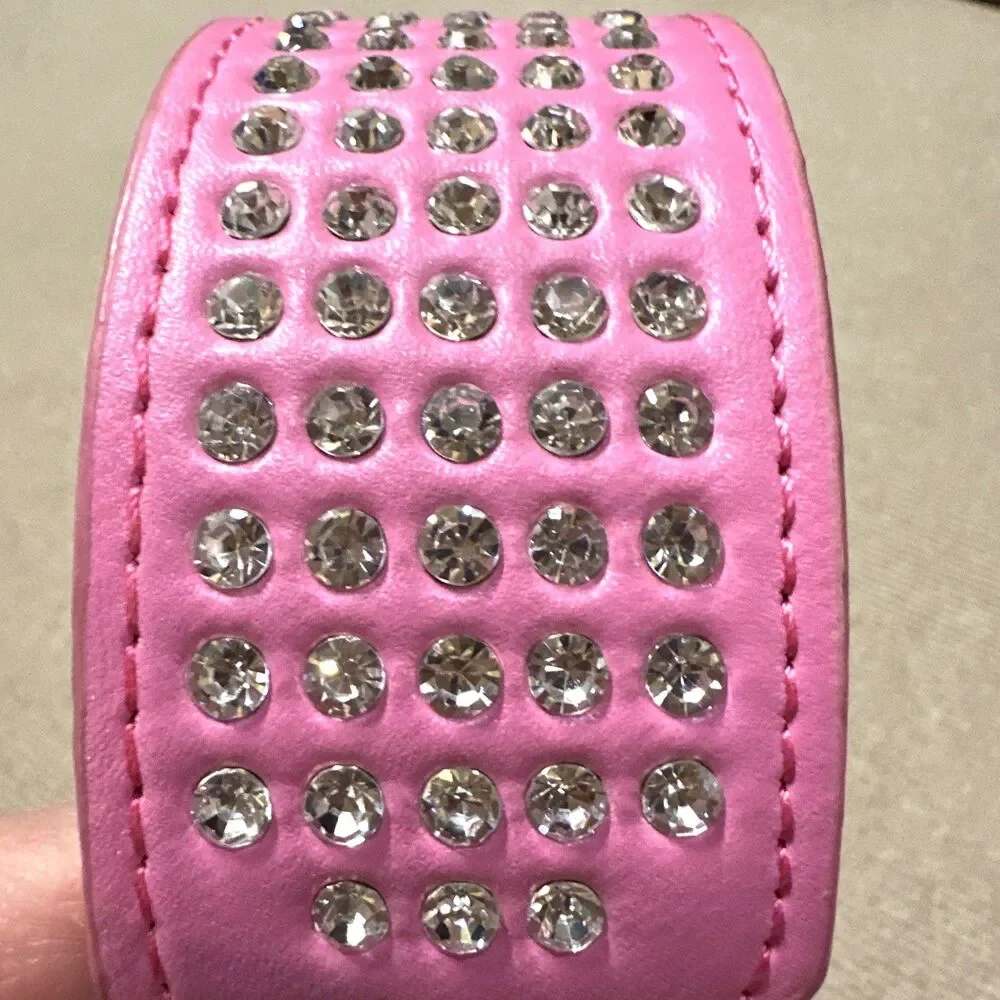 Rhinestone Dog pet collar pink faux leather BLING glam festival whimsy goth